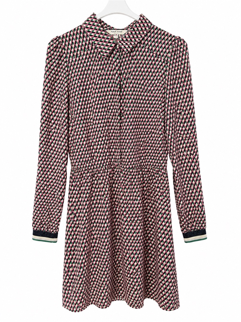 NAF NAF Pink, Black & Cream Geometric Button-Front Dress